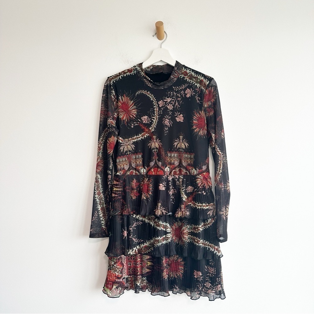 Desigual Flounce Dress Designed by Mr. Christian Lacroix Black Printed Size XL
